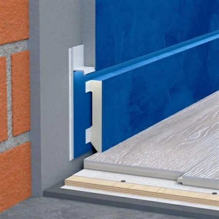 Алюминиевый профиль скрытого плинтуса без полки белый муар