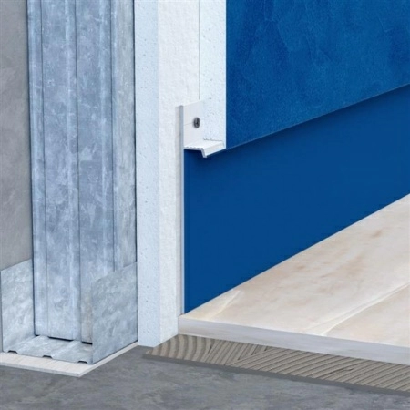 Алюминиевый профиль скрытого плинтуса без полки белый муар